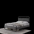 Modern Double Bed With Metal Frame Upholstered Headboard Pillows And Soft Blanket