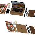 Modern Laptop Workstation with Headphones Phone Notebook Watch and Coffee Cup