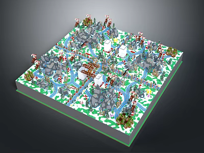 Detailed Miniature 3D Landscape Model With Mountains Rivers Buildings Trees And Paths 3d model