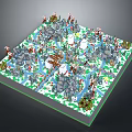 Detailed Miniature 3D Landscape Model With Mountains Rivers Buildings Trees And Paths