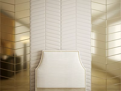 Sophisticated Bedroom Accent Wall Design With Upholstered Headboard Herringbone Pattern And Mirrored Panels 3d model