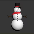 Cute Snowman Figure With Black Top Hat Red Scarf And Brown Arms