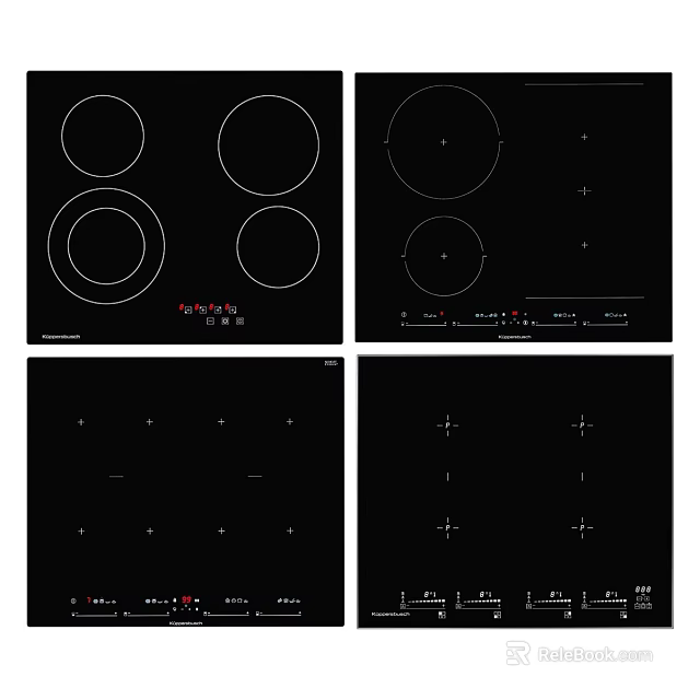 Various Induction Cooktop Designs Featuring Black Surfaces Heating Zones And Control Panels 3d model 
