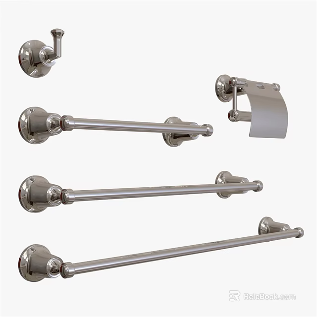 Stainless Steel Bathroom Accessories For Daily Use Including Towel Bars And Toilet Paper Holder 3d model 