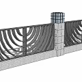 Building Facade with Black Curved Design Gray Stone Pillars Square Top Lights Green Trees