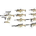 Various Tactical Rifles Including Sniper And Assault Models With Scopes Bipods