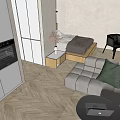 Modern Apartment Interior With Open Layout Sofa TV Bed And Kitchen Cabinets