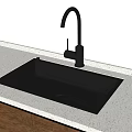 Black Kitchen Sink With Modern Faucet And Drainer Rack On Quartz Countertop