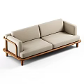Minimalist Modern Sofa With Beige Fabric Upholstery And Brown Wooden Frame Design Details