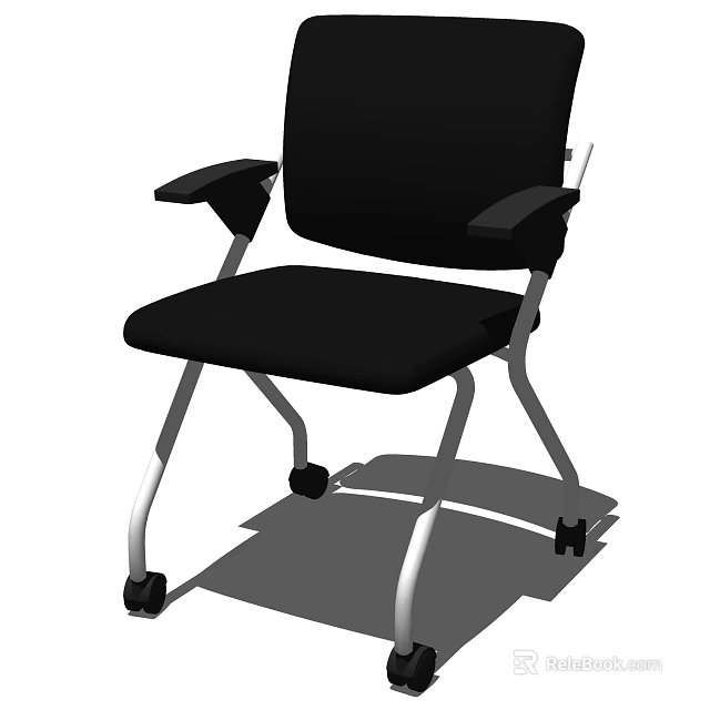Modern Black Office Chair With Armrests Metal Legs And Rolling Wheels 3d model 