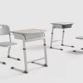 Modern Student Desk And Chair Set With Metal Frame And Wooden Top