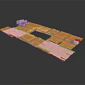 Wooden Platform Structure With Small Building And Interlocking Plank Design