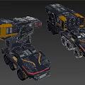 Modern Functional Vehicles With Black Yellow Design Multi wheel Chassis And Weapon Modules 3d model