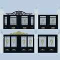 Entrance Gate Designs With Black Metal Frame Golden Accents And White Pillars