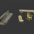 Outdoor Garden Chairs With Wooden Bench Rattan Design And Comfortable Backrest