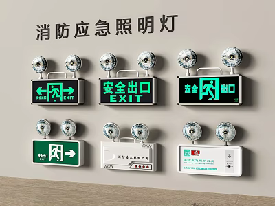 Fire Safety Emergency Lighting and Exit Signs With Green Arrows and Indicators 3d model