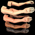 Man's Arms and Hands with Various Skin Tones Floating on Black Background