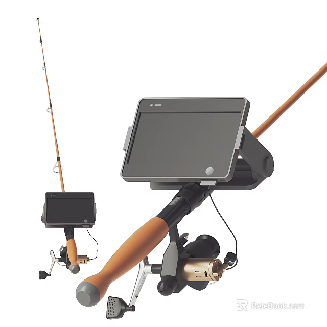 Outdoor Sports Equipment Fishing Rod With Electronic Display Mount And Reel 3d model 