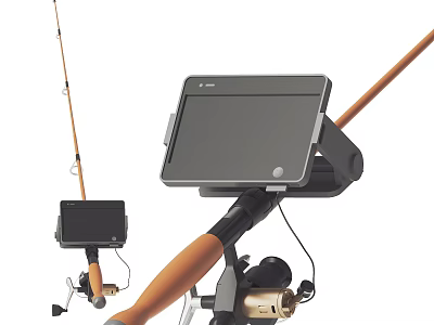 Outdoor Sports Equipment Fishing Rod With Electronic Display Mount And Reel 3d model