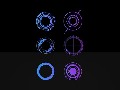 Various Abstract Circular Sculpture Carving Designs with Blue Purple Lines and Geometric Patterns 3d model