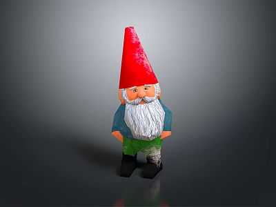 Cartoon Style Garden Gnome Gnome Cartoon Garden Character Long Beard Red Hat Blue Eyes Green Pants Low Polygon Outdoor Items 3d model