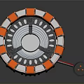 Industrial Equipment Circular Design With Blue Glowing Center Orange Modules And Wired Connection