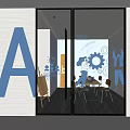 Creative Room Glass Door With People Collaborating On Gears And Creative Design