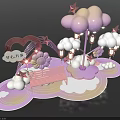 Stylish Check-in Photo Spot With Pink Purple Clouds Stars Lanterns Flowers And Bench