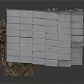 Stacked Gray Bricks Equipment Secured With Green Straps On Wooden Pallets And Broken Cardboard