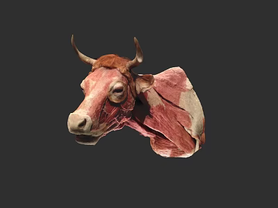 Cow Head Anatomical Model With Detailed Muscle Structure And Horns 3d model