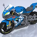 Blue Sport Motorcycle With Sleek Design Black Seat And Yellow Rims
