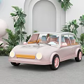 Pink Kids Toy Car Surrounded by Green Plants Balloons and Arch Decorations
