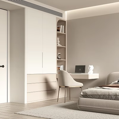 Modern White Built in Wardrobe with Storage Drawers Shelves and Desk in Bedroom 3d model