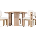 Modern Round Wooden Dining Table And Chair Set With White Cushioned Seats