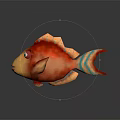 Colorful 3D Model Fish With Red Orange Body Green Eyes And Blue Orange Striped Tail