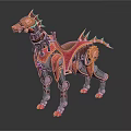 Fantasy Mechanical Dog Creature With Red Gold Armor And Robotic Features 3d model