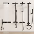 Black Shower Systems With Various Designs Including Rainfall And Handheld Features 3d model