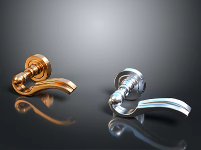 Stylish Gold And Silver Modern Door Handles With Polished Reflective Surfaces 3d model