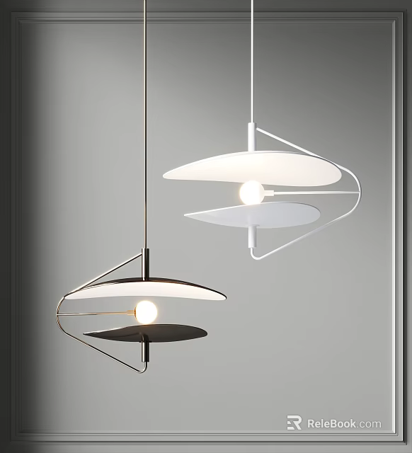 Modern Geometric Pendant Lights With Layered Design And Illuminated Bulbs In Black And White 3d model 