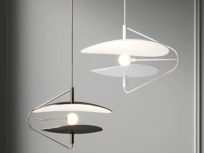Modern Geometric Pendant Lights With Layered Design And Illuminated Bulbs In Black And White 3d model