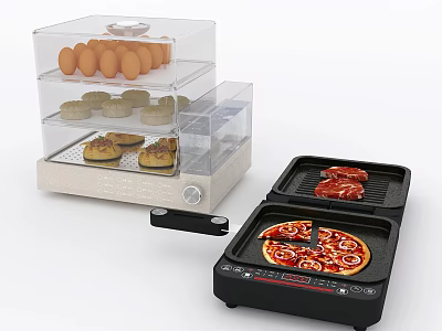 Multifunctional Kitchen Appliances With Steamer And Electric Grill For Eggs Pizza And Meat 3d model