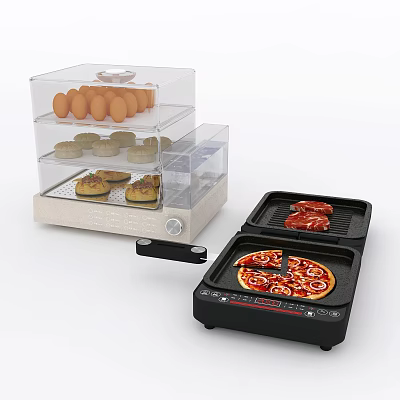 Multifunctional Kitchen Appliances With Steamer And Electric Grill For Eggs Pizza And Meat 3d model