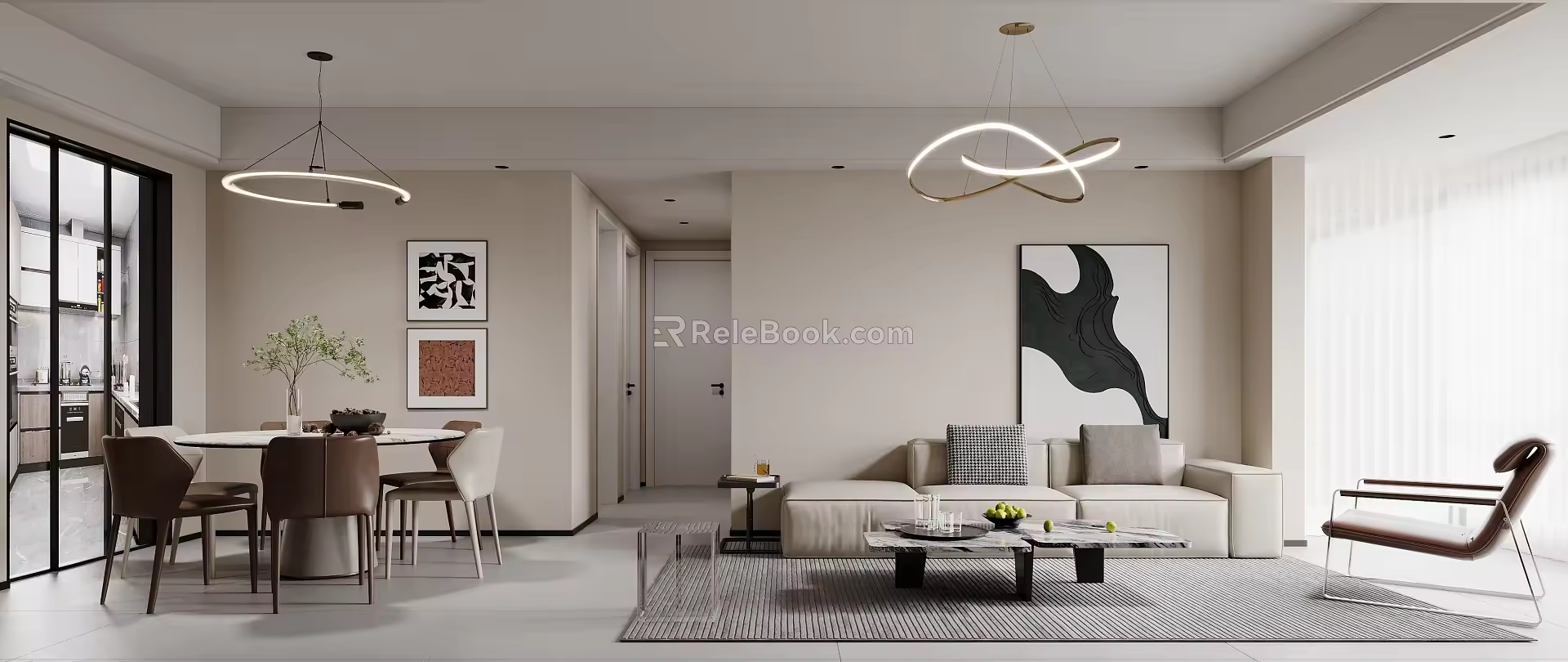 Modern guest restaurant sofa chandelier dining table and chair combination 3d model