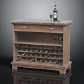 Wooden Wine Cabinet With Drawer And Countertop For Wine Bottle And Glass Storage