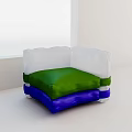 Single Seater Sofa With Green Cushion Blue Base And White Backrest 3d model