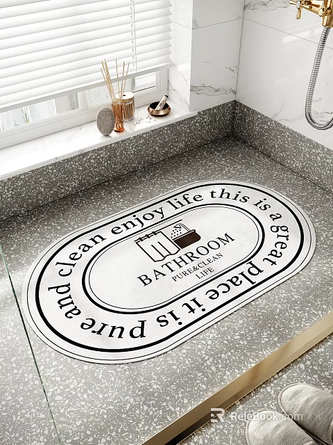 Round Bathroom Carpet with Pure and Clean Enjoy Life Great Place Text Design 3d model 