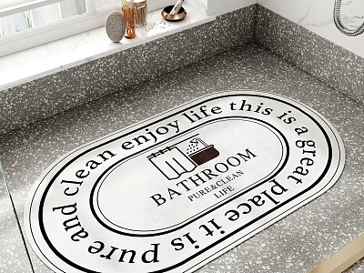 Round Bathroom Carpet with Pure and Clean Enjoy Life Great Place Text Design 3d model