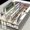 Modern Specialty Store Interior With Shelves Display Counters Staircase And Green Plant Wall