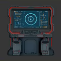 Futuristic Portable Control Station With Red Frame Blue Interface Control Panel And Data Charts