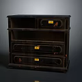 Dark Wooden Chest Of Drawers With Multiple Drawers And Yellow Decorative Labels